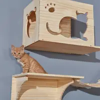 在飛比找樂天市場購物網優惠-~貓爬架壁掛式實木貓窩樹貓牆壁式跳台抓柱板木質牆上一體大型優