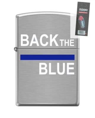 Zippo 5013 Blue Line Back the Blue Brushed Chrome Police Lighter + FLINT PACK