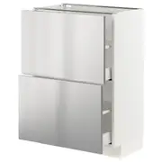 METOD / MAXIMERA base cabinet with 2 drawers, white/Vårsta stainless steel, 60x37x80 cm