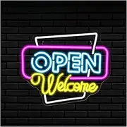 Hanging Art Neon Signs Open Welcome Neon Sign Light for Wall Decor LED Neon Lamp with USB for Business Bar Shop Salon Hotel Sign Illuminated 38cmx32cm