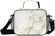 Marble Gold White Insulated Lunch Box for Women Men - Ideal for Work, Picnics - Includes Adjustable Shoulder Strap