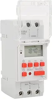 Eacam 12V DC 30A Timer Switch, LCD On Off Control with Countdown, 16 Programs, DIN Rail Mounting, Household Use for Stay-at-Home Schedules