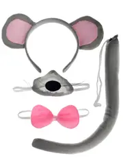 Plush Grey Mouse Kids 4 Piece Costume Accessory Set