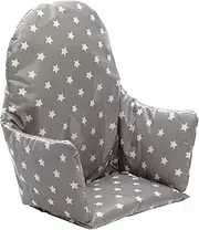 High Chair Cushion for IKEA Antilop Highchair. Padded Chair Cushion for Baby - Easy to Fit and Fully Wipe Clean Seat Pad - High Chair Accessories Designed for IKEA Antilop (Grey Stars)