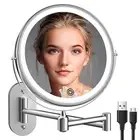 Rechargeable Wall Mounted Lighted Makeup Vanity Mirror 8 inch 1X/10X Silver