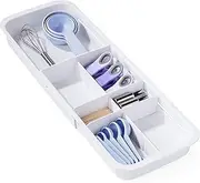YouCopia DrawerFit, Expandable Kitchen Storage Organizer, Sliding Drawer Tray with Adjustable Dividers, Speckled White