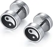 [NewZenro] 16G Yinyang Black Disc Round Stud Earrings for Men Women Boys Girls Cartilage Stainless Steel Flat Screw Back Fashion Personalized Hypoallergenic Piercing Jewelry Gifts for Birthday Bff Xmas Son 8mm, Metal, Cubic Zirconia