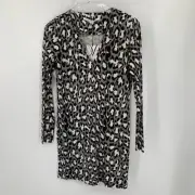 DVF Diane von Furstenberg Reina Spotted cat gray tunic dress silk leopard new 10