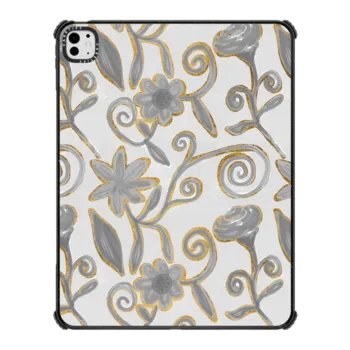 iPad Pro 13-inch (M4) iPad Impact Case Abstract gray black gold watercolor floral