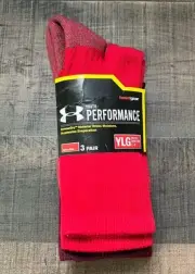 UNDER ARMOUR Red Maroon Plum 3 Pack Youth SOCKS NEW Back To School Large 1-4
