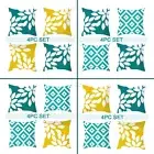 4pc Teal Aqua Yellow Cushion Cover Set Floral Abstract Home Decor Cushion Covers