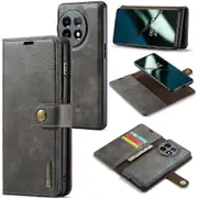 DG.MING Crazy Horse Texture Detachable Magnetic Leather Case Grey For OnePlus 11