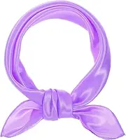 [Quilax] Chiffon Neck Scarf Square Satin Purse Retro Wrap Scarf Handkerchief for Women Girls Costume Accessories (Light Purple) Purple S, Purple, S