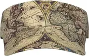 Ancient Map World Globe Print Sunscreen Visor Hats for Women Men Adjustable Empty Top Beach Cap Hat Adults Outdoor Sports Black, Black, One Size
