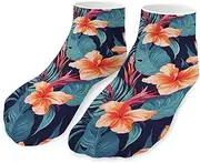 [QMNVBDS] Hawaii Tropical Flower Socks Ankle Length Socks Casual Short Socks for Women Men Low Cut Sports Socks Running Socks No Show Socks Ankle Socks Athletic Socks Workout Socks, Style, One Size