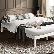 Furb Queen Bed Frame Wooden Solid Pine Wood Bed Base Mattress Timber Bedroom Furniture White