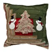 Handmade Snowmen And Tree Pillow Vintage Quilt Chenille Winter Christmas Rustic