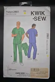 Kwik Sew Sewing Pattern #2861 Mens Scrubs Sizes S-XXL Uncut