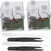 ibasenice 2 Sets Acrylic Snail Container Transparent Jumping Spider Habitat with Dropper and Tweezers for Easy Feeding and Care Durable Reptile Holder for Pets
