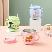 Baby Cup w/ Straw Bottle Drinking Sippy Cup Handle Toddler Feed stainless steel