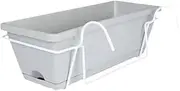 Leefasy Balcony Hanging Railing Planter with Rack Detachable Tray Lawn with Drainage Hole Countryside Yard Railing Planter Plant Case, White