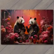 11x17" Cute Panda Bears Valentine’s Day Celebration Hearts Wine Flowers