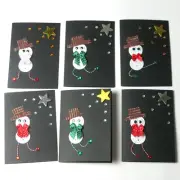 6 Handmade Black Christmas Cards with FREE SILVER PEN 5X7" Dancing Snowmen