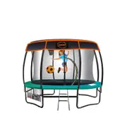 Kahuna Trampoline 12 Ft With Basket Ball Set And Roof Cover -green