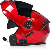 Full Face Flip Anti-Fog Dual Visor Helmet Bluetooth Modular Motorcycle Helmet DOT Approved Motorcycle Helmets with Built in Bluetooth with Microphone for Adult Men and Women