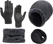 [Generic] Beanie Hat Scarf Gloves Set - Warm Knit Winter Hats | Four-Piece Warm Knitted Wool Hat | Winter Hat Scarf Gloves And Ear Warmer | Windproof Beanie Gloves Neck Warmer Set With Warm Lined For Winter