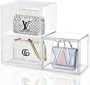 3PACK Purse Organizer for Closet, XL POIUNA Clear Acrylic Handbag Storage Organizer, Acrylic Display Case for Handbag and Purse with Magnetic Door for Book, Toys, Collectibles, Hats Storage