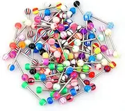 [WMHSO] Tongue Rings, 100 Pieces, Multi-Coloured Acrylic and Surgical Steel, 16mm Length