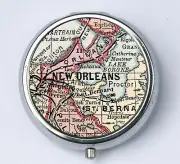 New Orleans PILL case pill box pillbox holder Vintage Map city Louisiana