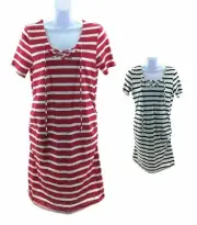 Two Beautiful Maternity Short Sleeve V Neck Striped Dress Ruched Sides Casual