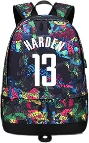 Basketball Player Star Harden Luminous Ball Storage Backpack Sports Equipment Depositary Multifunctional Student Bookbag for Men Women (Red Pattern 1)
