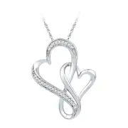 14k White Gold Round Diamond Double Entwined Heart Pendant 1/10 Cttw