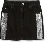 [GUESS] Girls' Black Denim Skirt with Sequin Taping
