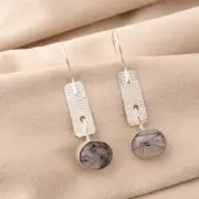 Black Rutile Gemstone 925 Sterling Silver Jewelry Handmade Unique Earrings 1.9"