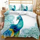 3D Watercolor Peacock Bedding Set Doona Quilt Cover Duvet Cover Pillow Case King