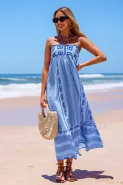 Cupshe Bohemian Bliss Blue Midi Dress - Blue,M