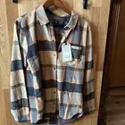 NWT Prana Golden Canyon Flannel Shirt Sz M Plaid Rich Sapphire Snap Button