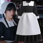 【爆款新品】歐美爆款女童COSPLAY星期三女主服務生萬圣節聚會演出表演長裙