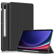 For Samsung Galaxy Tab S10 Ultra /S9 Ultra/S8 Ultra Pencil Holder Case, Leather Smart Stand Cover (Black)