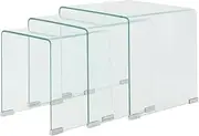 Coffee Table Nesting Side Set of 3 End Table Living Room Bedroom Apartment Simple Nightstand, Tempered Glass Clear