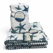 4pc Cynthia Rowley Blue Starfish Bath + HandTowel Set Beach Ocean Coastal