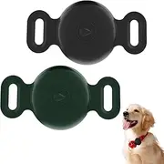 2 Pack Air Tag Holder, Proxima Direct Pet Silicone Protective Cat Dog Collar Airtags Holder,GPS Tracker Collar Holder (Black+Dark Green, Small)