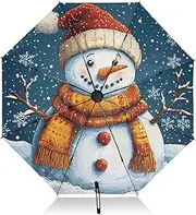 [PDZRMY] UV Protection Travel Umbrella Christmas Cute Snowman Compact for Rain and Sun - Auto Open and Close UPF 50+ Windproof Portable 46” Sun Umbrella for Women and Men