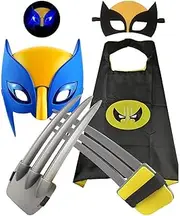 Zingtsing Wolverine Masks Capes Claws Set, Superhero Cosplay Set, Dress Up Cloak Costume Accessories for Kids