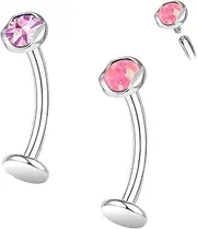 [EVELICAL] 2Pcs F136 Titanium Belly Button Ring for Woman 14G Opal Cubic Zirconia Navel Piercing Jewelry Internally Threaded Long Bar Stud Flat Back Belly Piercing 10/12/14MM