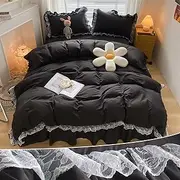 MOOWOO Chic Ruffle Lace Polyester Duvet Cover Set - Luxury Premium Black Bedding-2 Piece Twin Duvet Cover with Zipper Closure -Ultra Soft and Light Weight(Black, Twin)